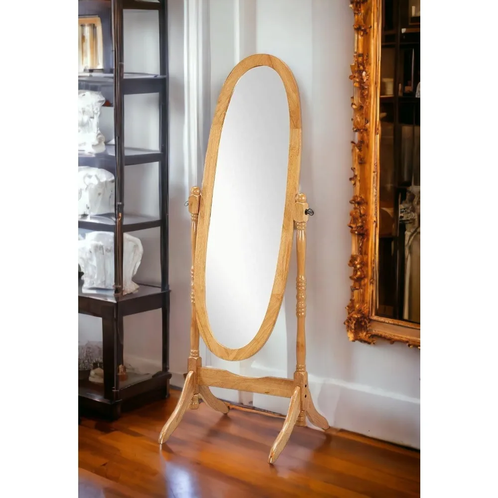 Espelho de chão vintage Oak Cheval - Suporte de espelho independente ajustável de comprimento total com estilo antigo