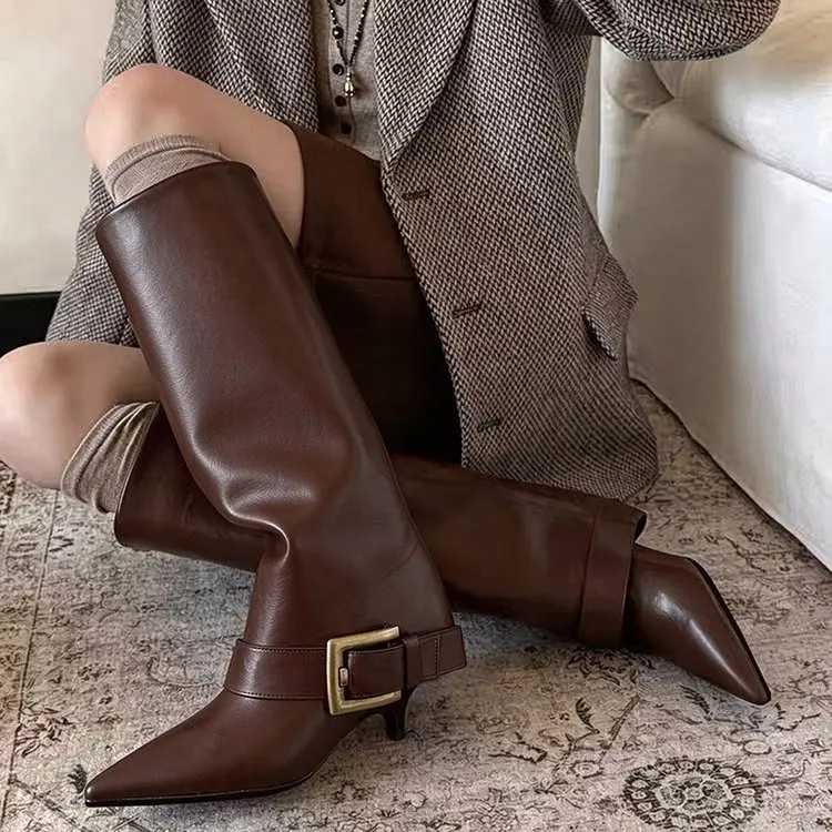 Sexy Fashion Autumn Winter Knee High Boots for Women New Pointed Toe High Heels Solid Color Patterns Nightclub Party Women Boots