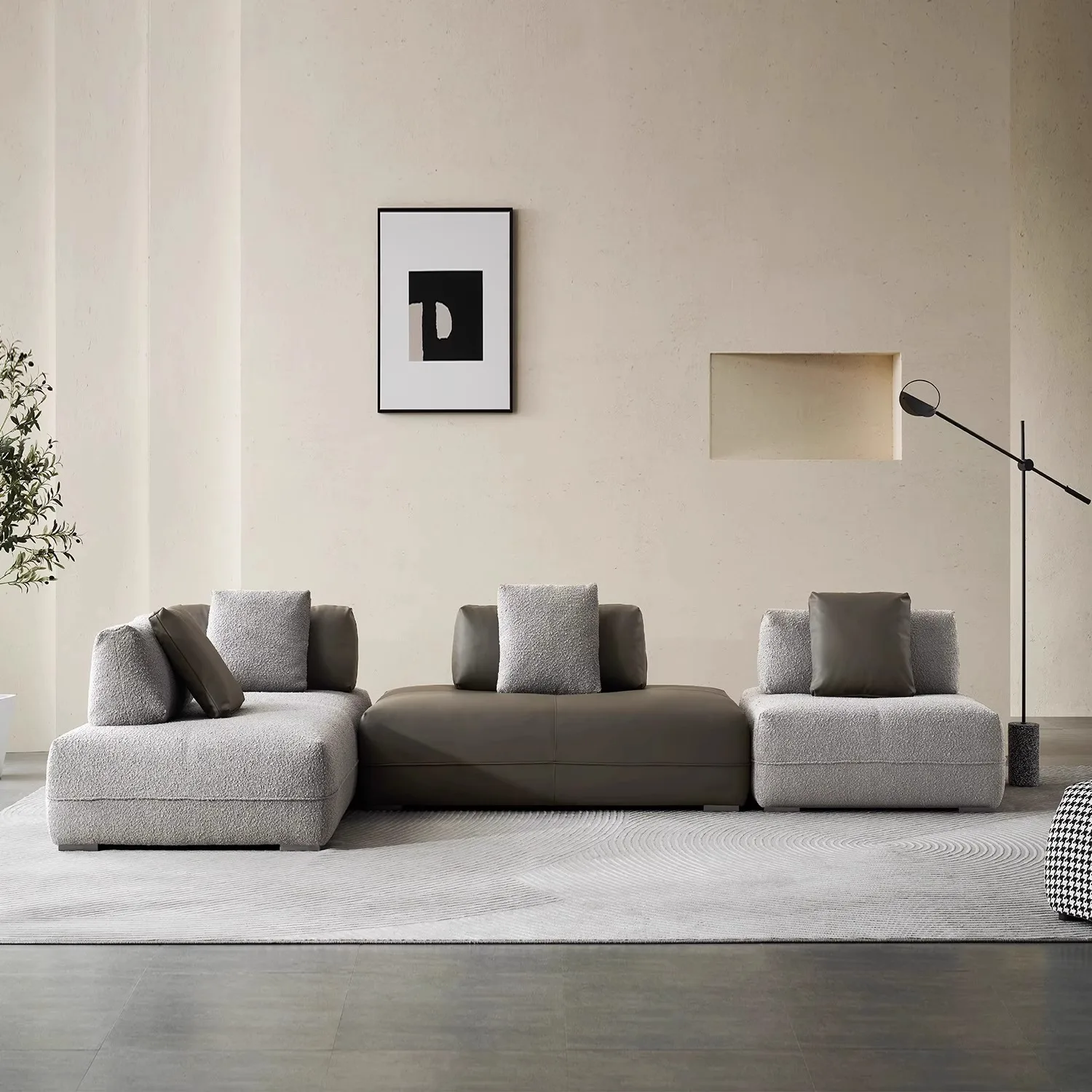 Modern Simple Living Room Straight Row Large Apartment Fabric Backer Sofa Module Movable Backrest Down Fabric Sofa