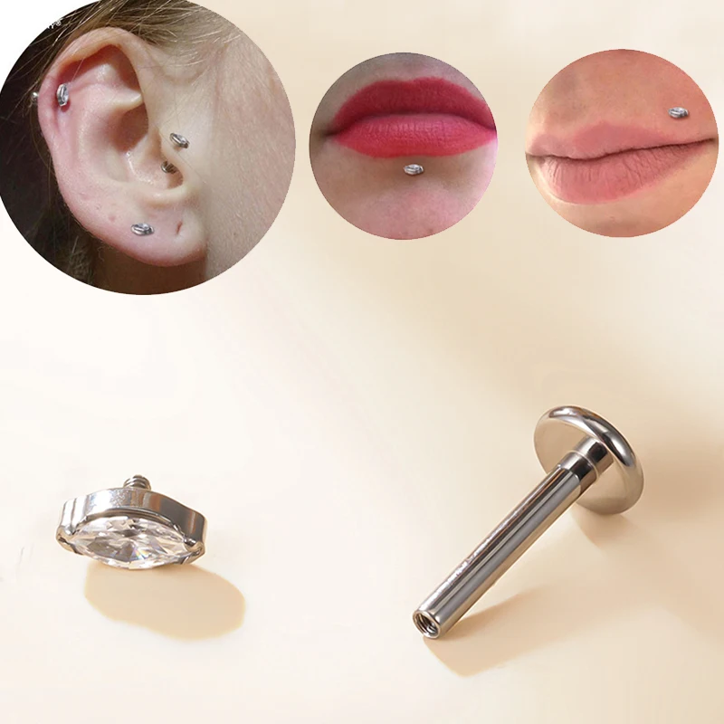 Piercing Lip Stud G23 Titanium Stud Earrings Women Green Zircon Horse Eyes Luxury Piercing Lip Stud Earrings Wholesale Jewelry