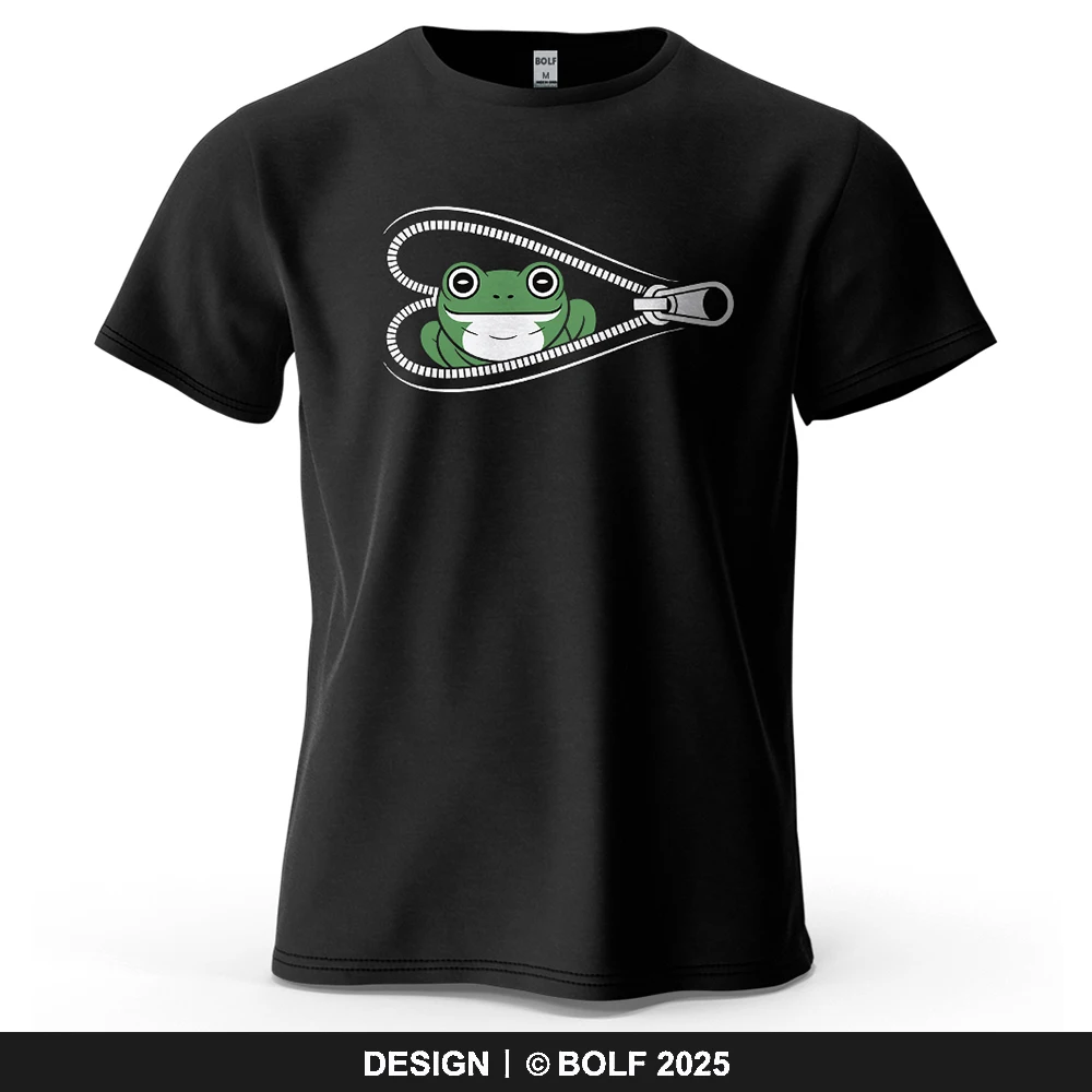 Frosch mit Reißverschluss, bedrucktes Herren-T-Shirt, 100 % Baumwolle, übergroße urbane Cartoon-Grafik-T-Shirts für Damen, Tops, T-Shirts, Streetwear