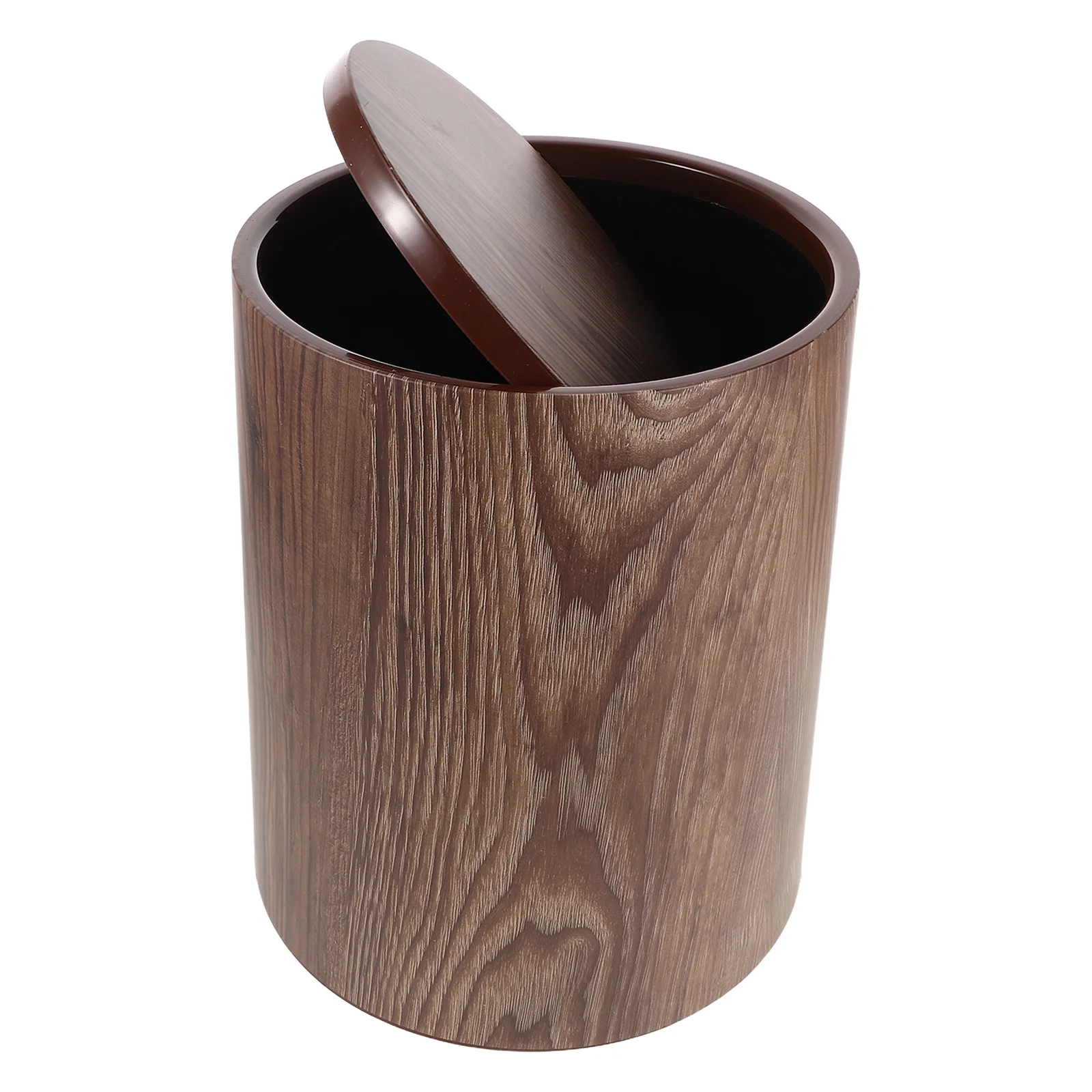 

Vintage Wood Grain Trash Can Large Capacity Flipping Top Waste Basket Kitchen Bathroom Office Living Room Decorative Garbage Bin
