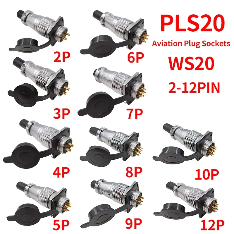 PLS20 Aviation Connector 2/3/4/5/6/7/8/9/10/12 Pin Air Carrier Male Female Plug Connector WS20 TP20 Opening Diameter 20mm