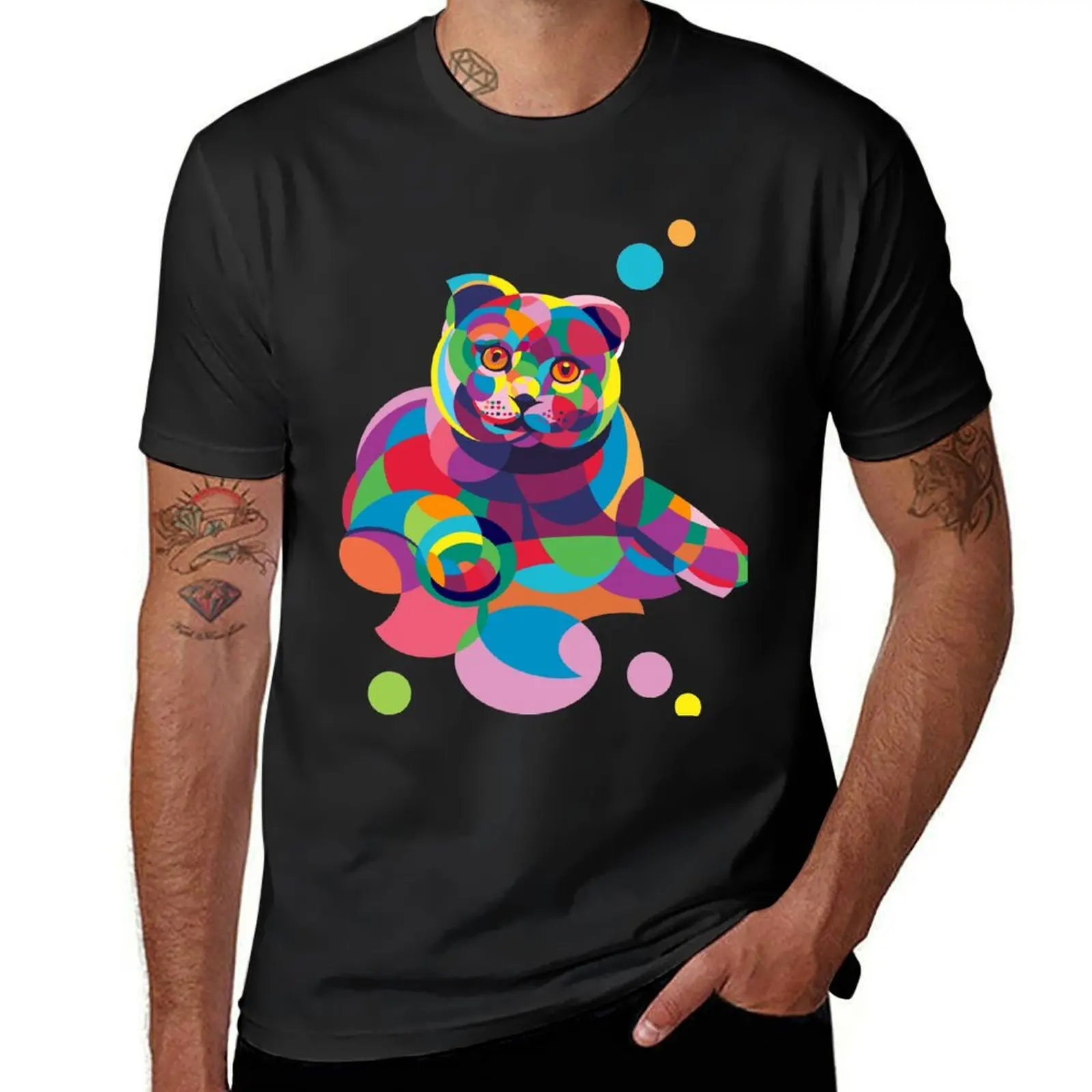 Colorful Scottish Fold T-shirt sports fans tops mens workout shirts