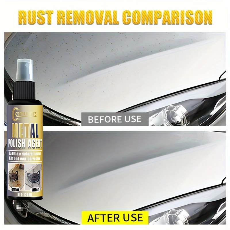Car Rust Removal Spray, Iron Powder Remover, Multi-Functional Car Rust Remover Spray Metal Surface Chrome Paint Car Maintenance