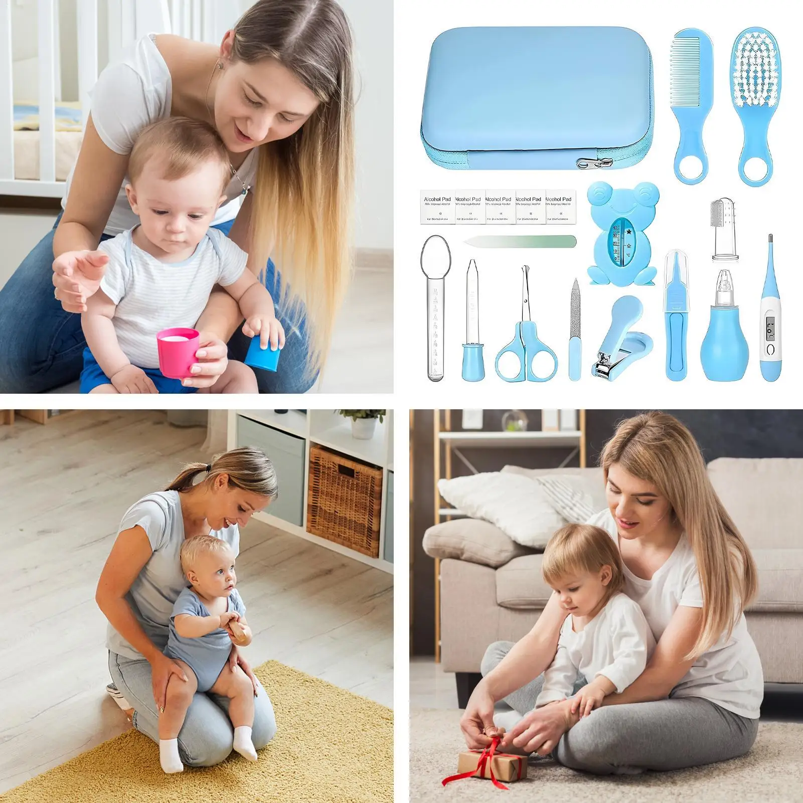 

Baby Grooming Kit 18 Pieces Baby Health Grooming Cleaning Kit Small Feeder Finger Toothbrush for Shower Kids Hospital Bag Bath