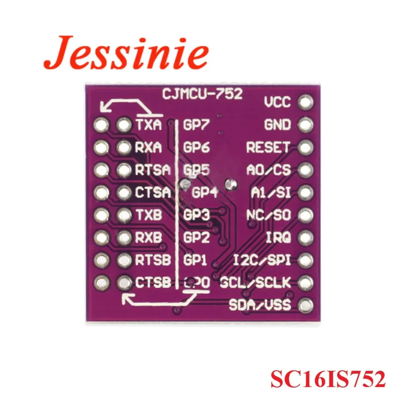 2 uds/1 unidad 752 SC16IS752 IIC I2C/SPI interfaz de Bus a módulo de placa de conversión UART de doble canal