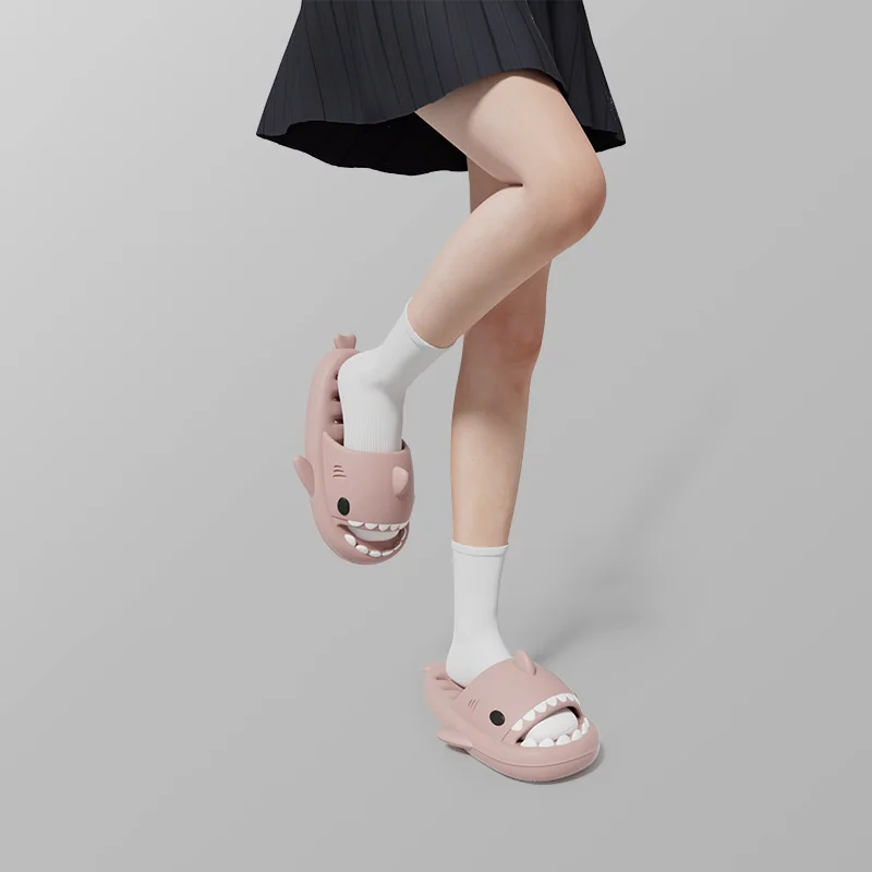 Fishbone Hollowed-out Shark Slippers Women Bathroom Thick Sole Slippers Women's Anti-slip Quick-drying Lovers Slippers Men