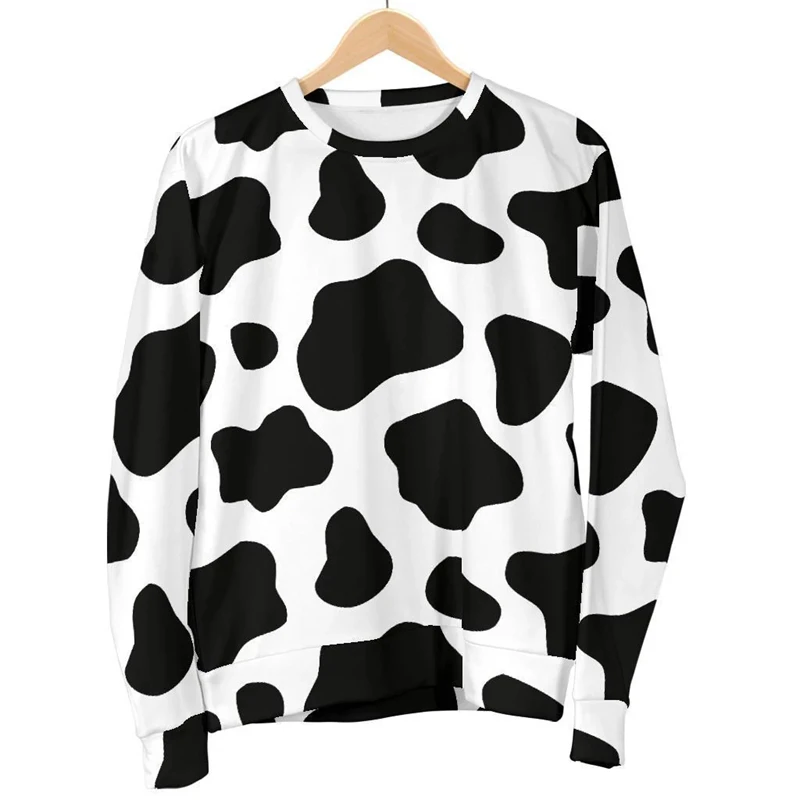 3D Animal Stripe Dairy Cow Print Spring Autumn Fashion Trend Neck Hoodie Sweatshirts Street Hip Hop Men Women Long Sleeve Tees