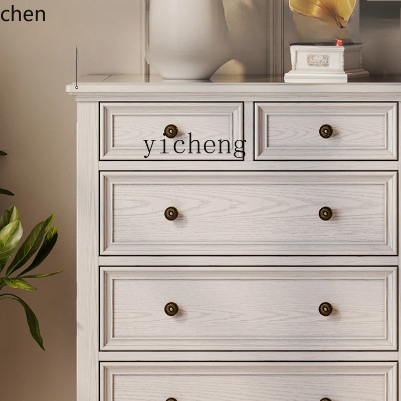 ZMLsolid wood chest, bedroom storage, master bedroom, retro five-bucket drawer storage cabinet at the end of the bed