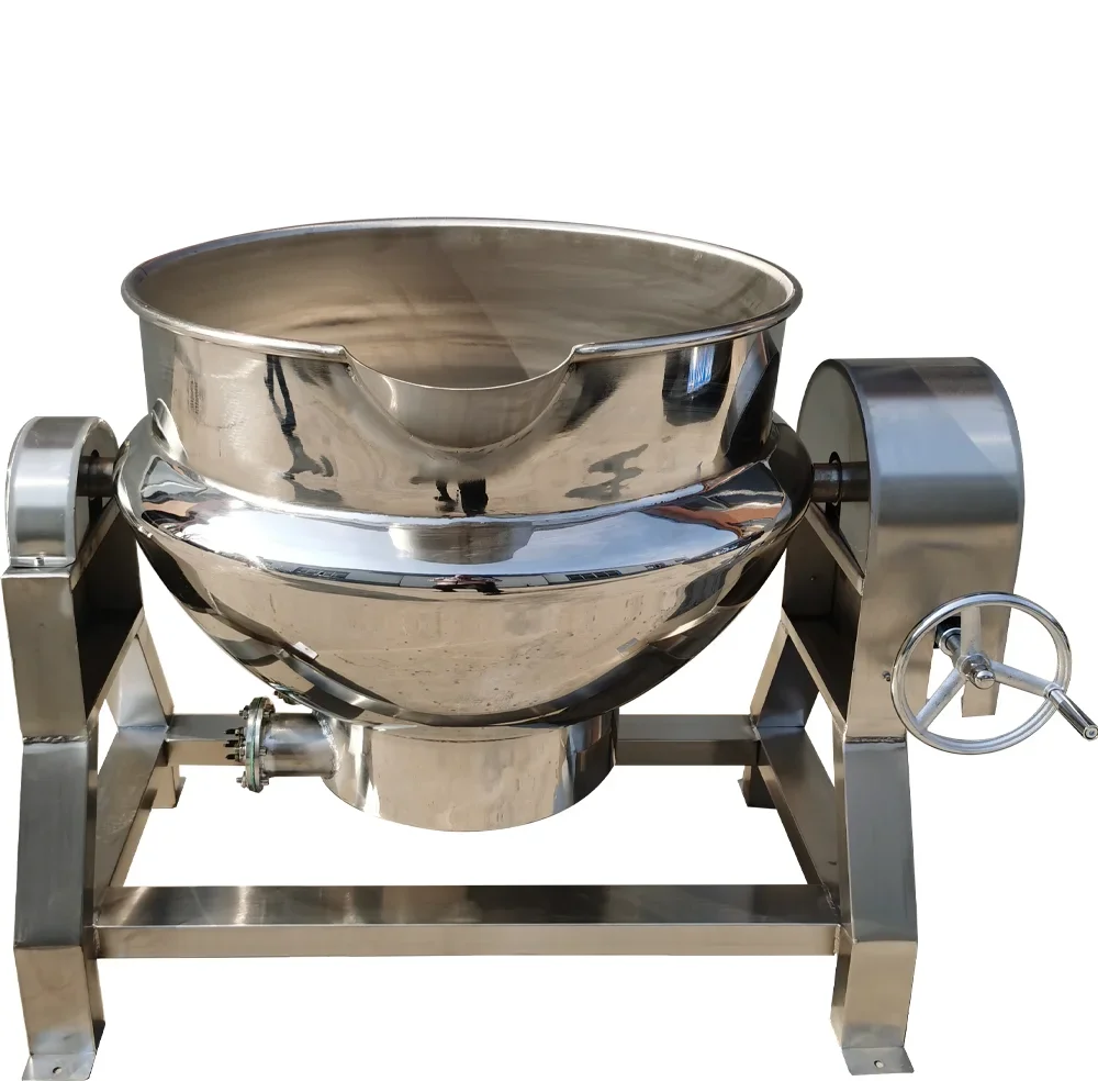 

Industrial boiling pot steam jacket heated stainless steel tilting sandwich soup pot