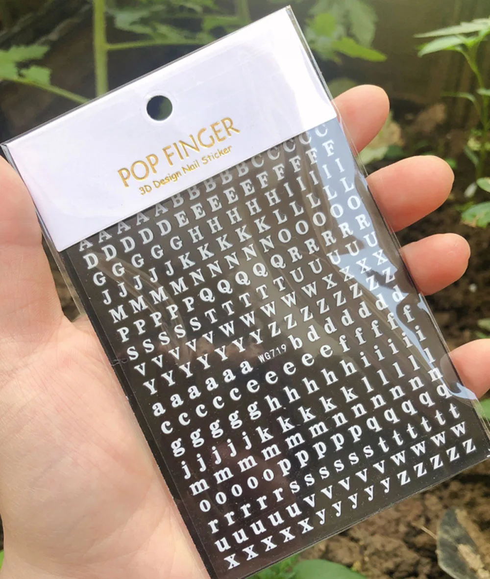 Etiqueta do alfabeto Inglês para a arte do prego, decalques 3d, auto-adesivo, ouro/prata/laser, letra vermelha, 1 parte