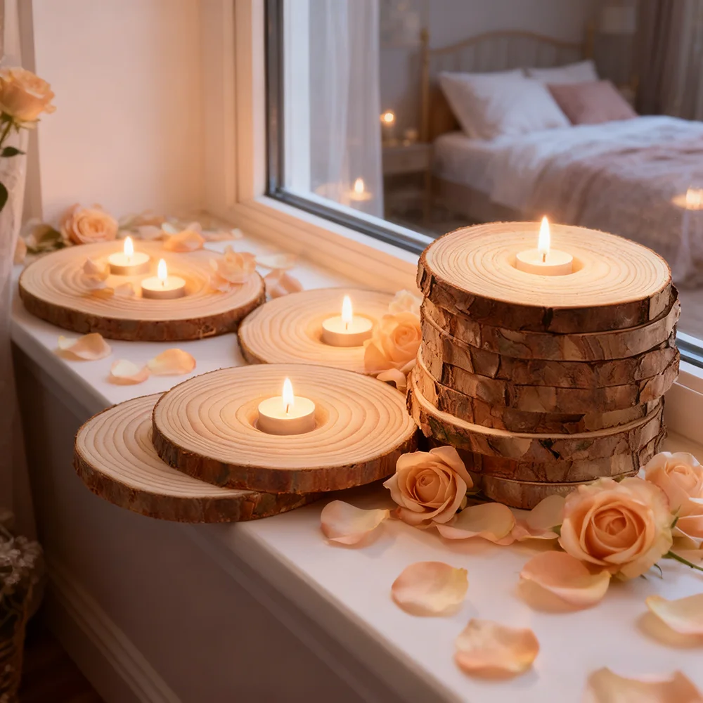 شرائح الخشب الطبيعي، قرص شريحة خشبي 1-19 سم أقراص خشبية مستديرة دائرية ذاتية الصنع لتزيين حفلات الزفاف وأعياد الميلاد #2