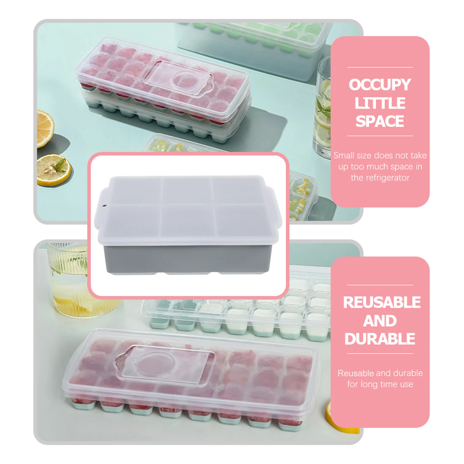 

Grey Silicone Ice Cube Mold Cover Square Shaped Tray for Homemade chilling Beverages Household Kitchen Tool