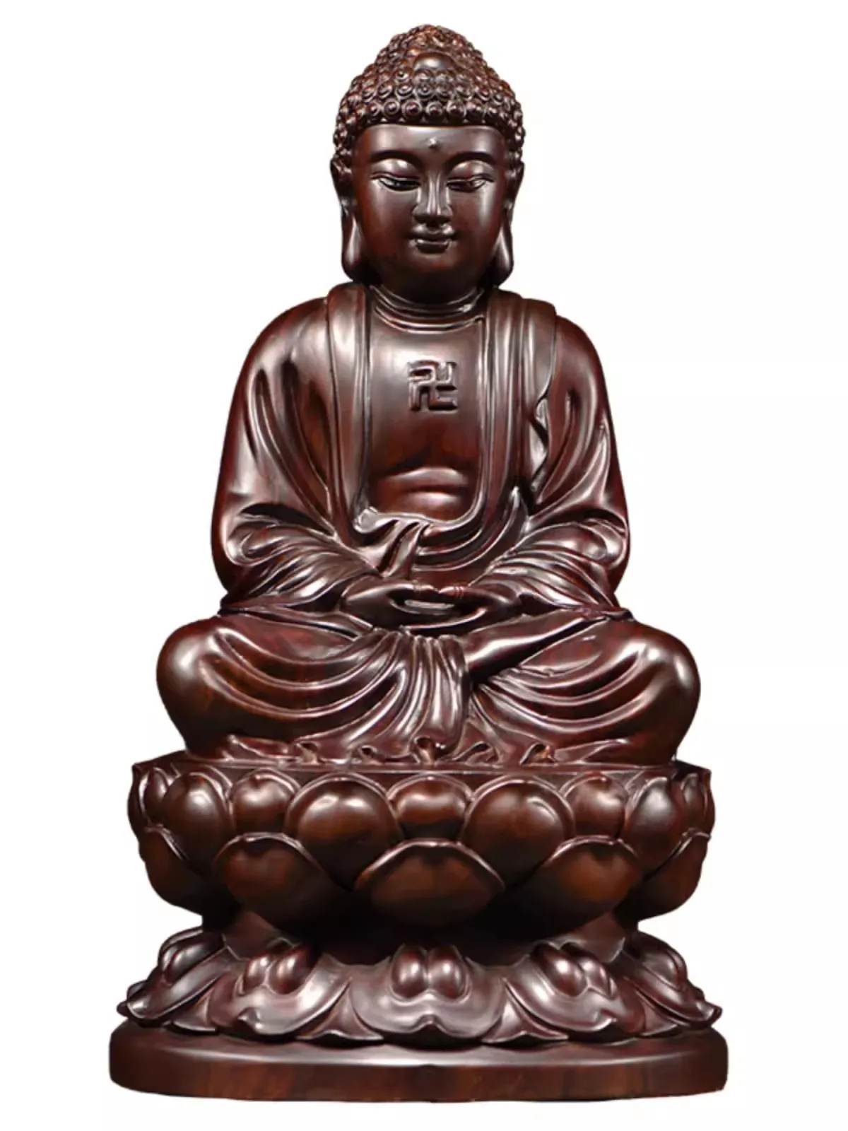 Classical Ebony Wood and Rosewood Carvings and Decorations of Buddha Buddha, offering the Statue of Shakyamuni at Home