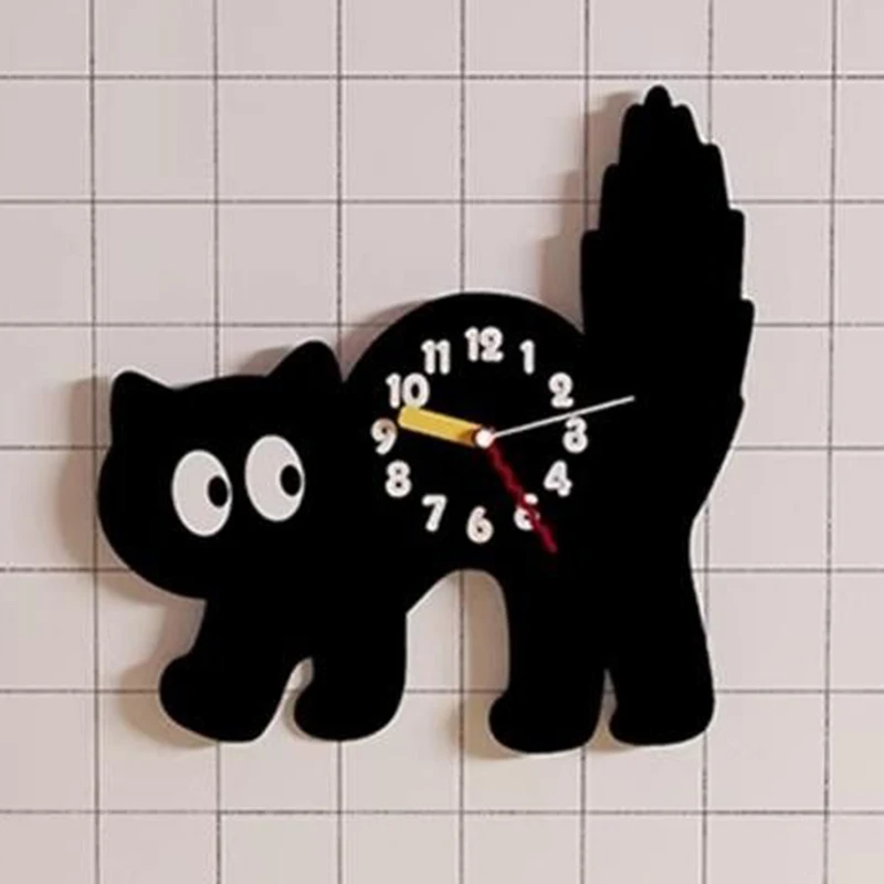 Cartoon Cute Cat Wall Clocks Single-sided Silent Watches Creative Clock Interior Room Dacoration Items with Swinging Little Paws