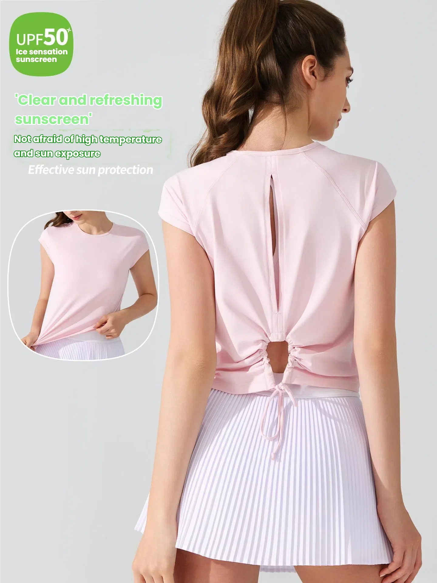 

Women's t-shirt Short sleeve Tees Cool Breathable Running Hollow Sports Fitness Yoga Top Sun Protection UPF50 Female clothing