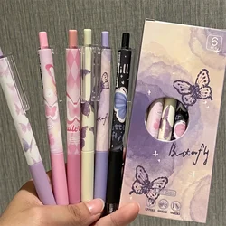 6pcs Cute Butterfly Gel Pens Aesthetic Stationary Pens ,Kawaii pen stationery,0.5 Mm Quick-drying Black Ink Pens Fine Point