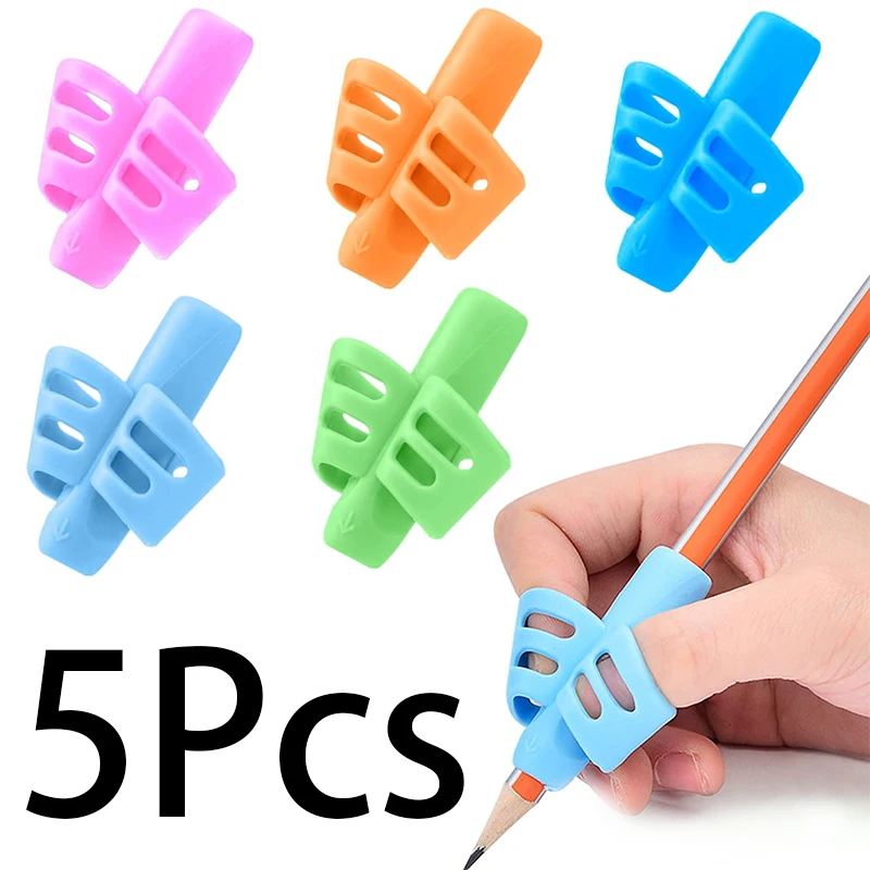 Suporte para canetas de silicone para crianças, caligrafia, dedo cantor, crianças corretas, instrumentos de escrita para estudantes, 5pcs