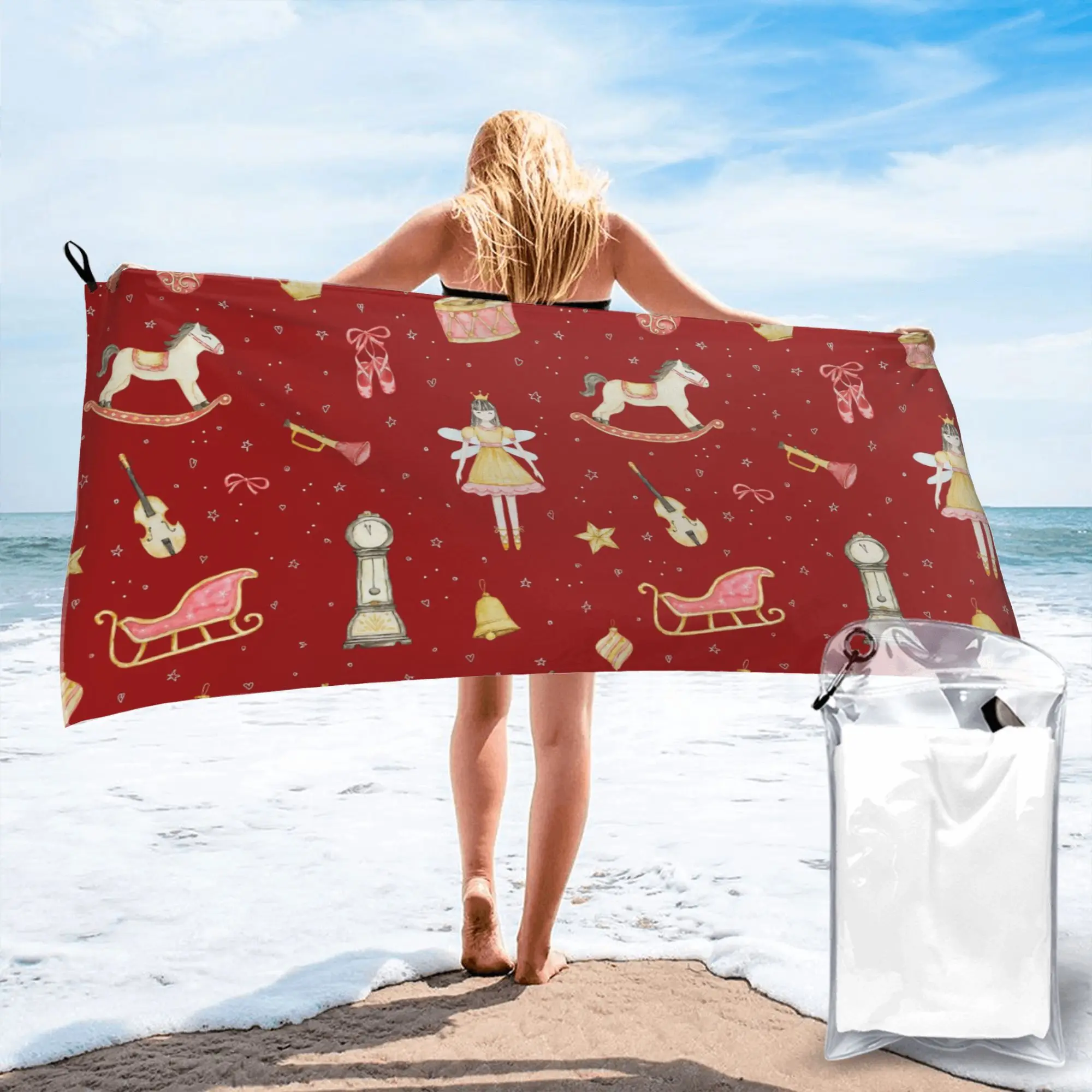 Christmas Nutcrackers Stars Ballerina Violin Beach Towel Soft Microfiber Quick Dry Absorbent Quick Towels For Swimming