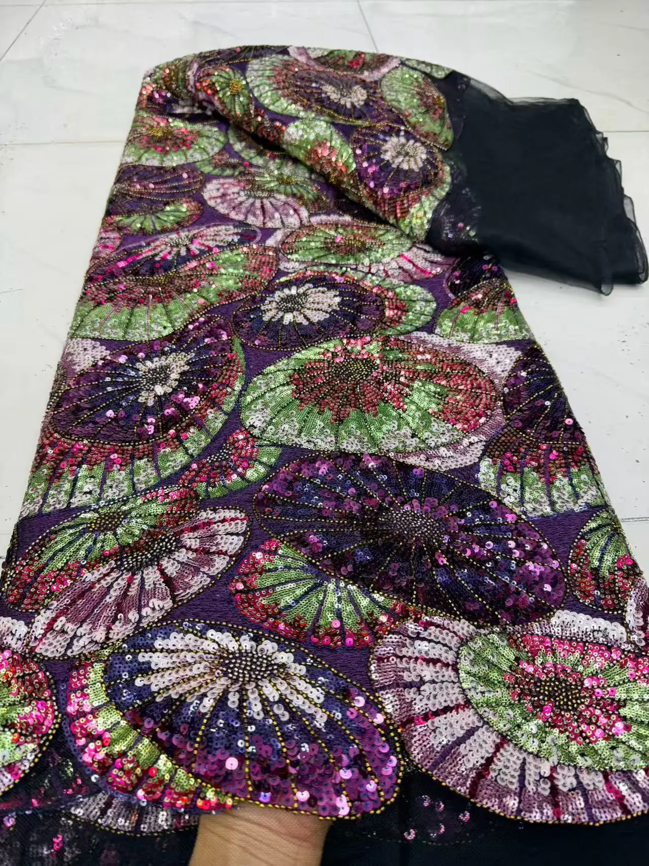2026 Top Grade High Quality African Nigeria Sequins Tulle Lace Fabric Embroidery Wedding Party Guipure Dress Beads Stone DP0559