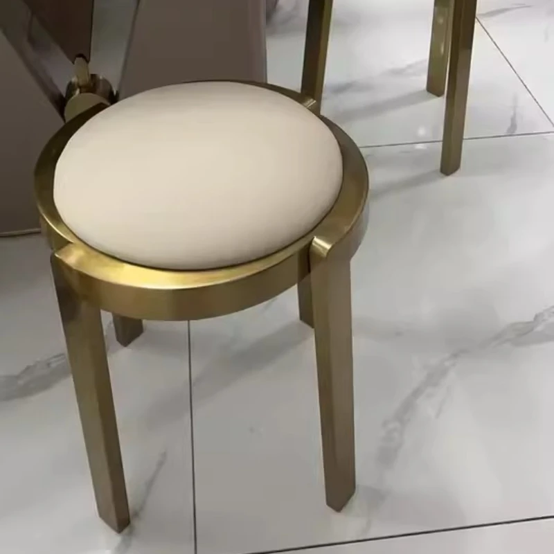 Modern Luxury Genuine Leather Counter Stools with Stainless Steel Footrest Stackable Minimalist Kitchen Accent Stools