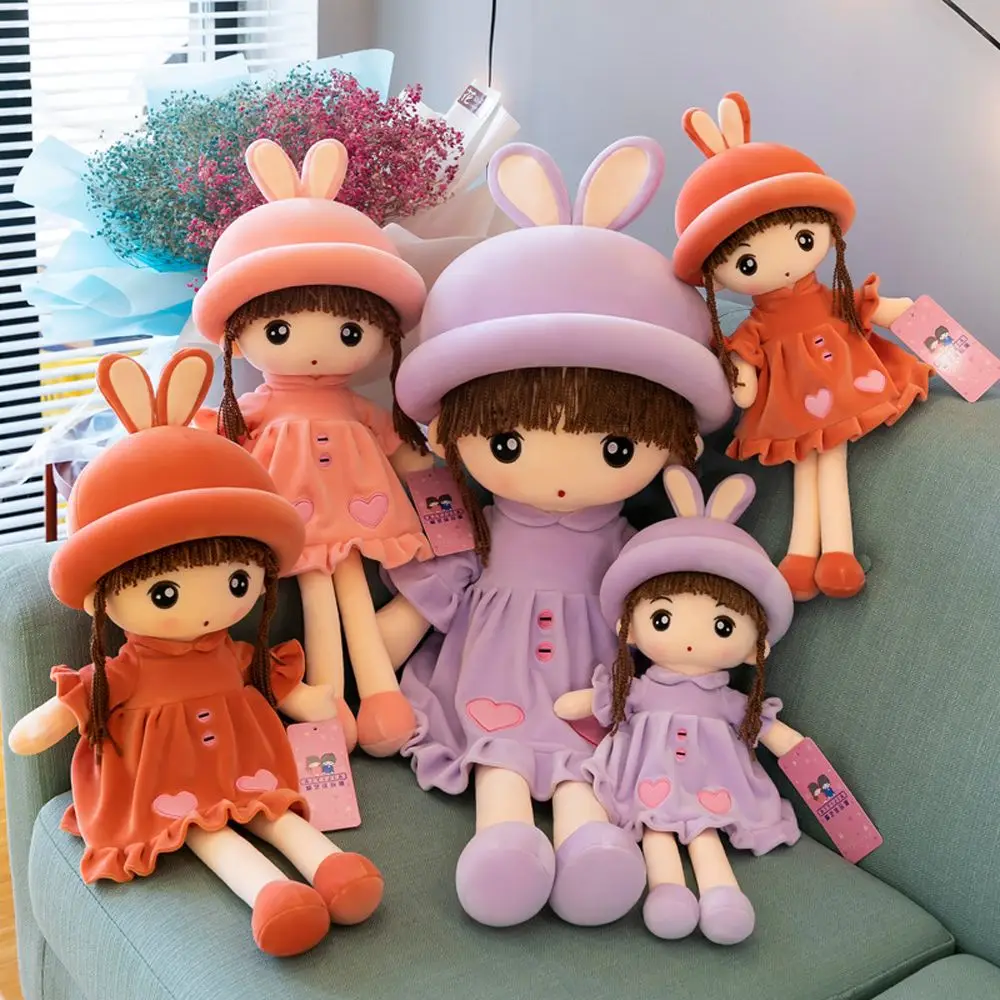 

50cm Kawaii Plush Girl Dolls with Rabbit Ear Hat Soft Stuffed Dolls Lovely Plush Toys Girl Toys Kids Girlfriend Birthday Gift