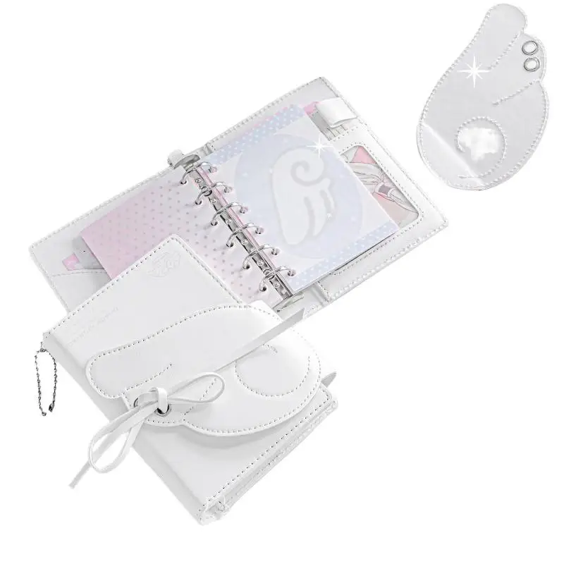 Angel Wings 3 Fold Binder Journal PU Leather Multi Pocket Notebook Cute Portable Writing Diary for School Office Travel Gifts