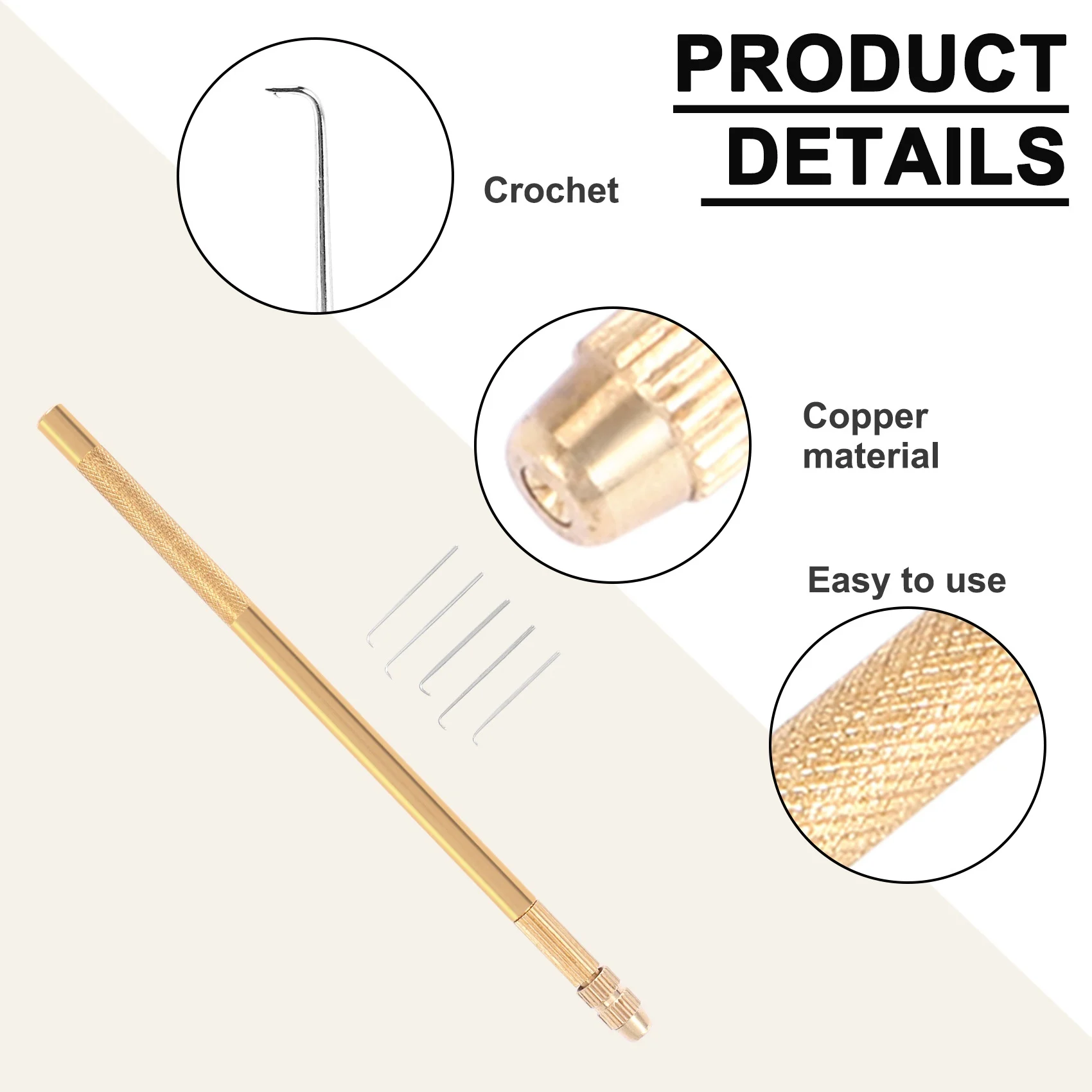 ABRB-Peluca de ganchillo, 5 uds., agujas de ventilación + 1 soporte de latón para peluca de encaje, aguja, postizo, juegos de ganchos anudados, gancho con cuentas