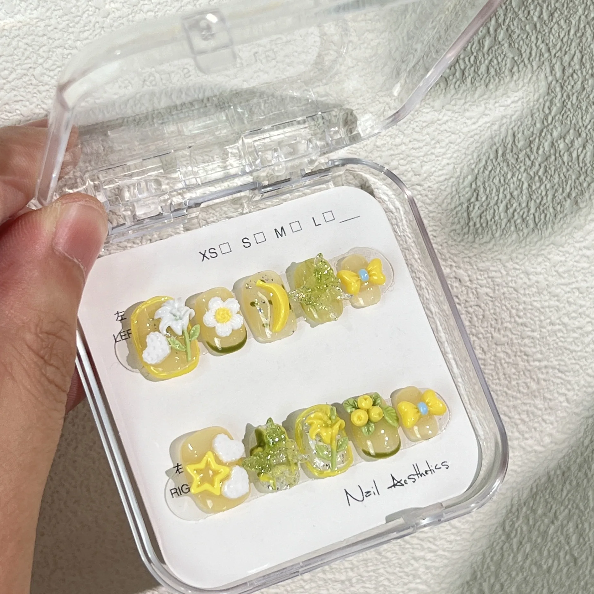 Lemon Summer Handmade Wearing Press ON Nails White Moonlight Cute Style Short Nail Patch Temperament Detachable Nail Peel