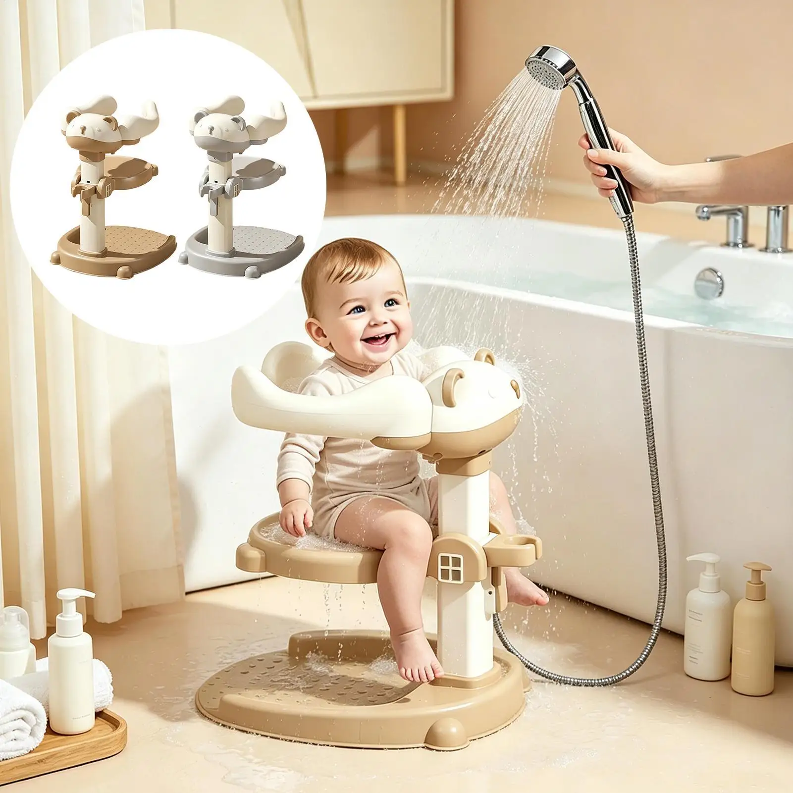 Non-Slip Baby Bath Stand Anti-Tip Free-Standing Baby Standing Shower Stand Safe Multifunctional Infant Bath Support