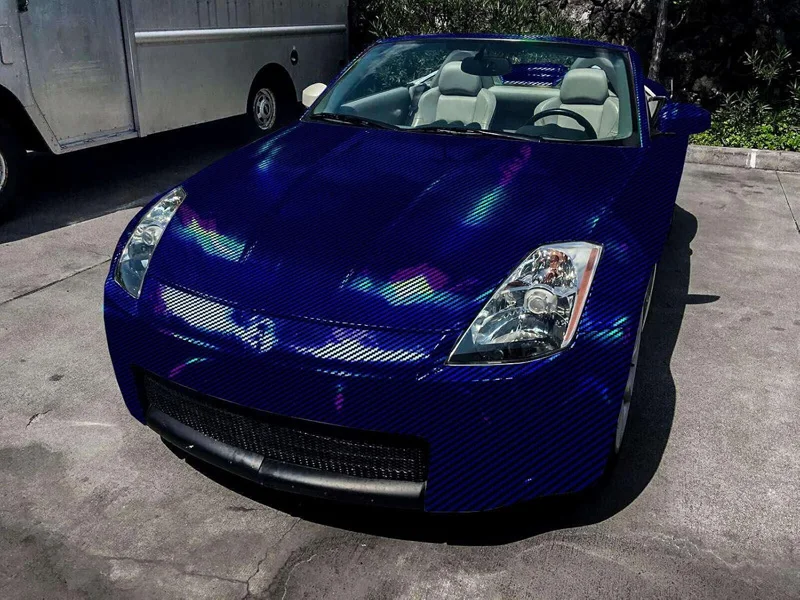 Premium Gloss Holographic Blue Carbon Fiber Vinyl Wrap Film DIY Self Adhesive Decal Sticker Motorbike Car Wrapping Foil view 6