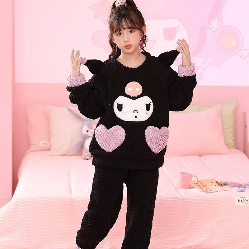 

Sanrios Cinnamoroll Coral Fleece Pajamas Suit Anime Figure Tracksuit Thicken Autumn Winter Keep Warm Sweet Kawaii Cartoon Cute