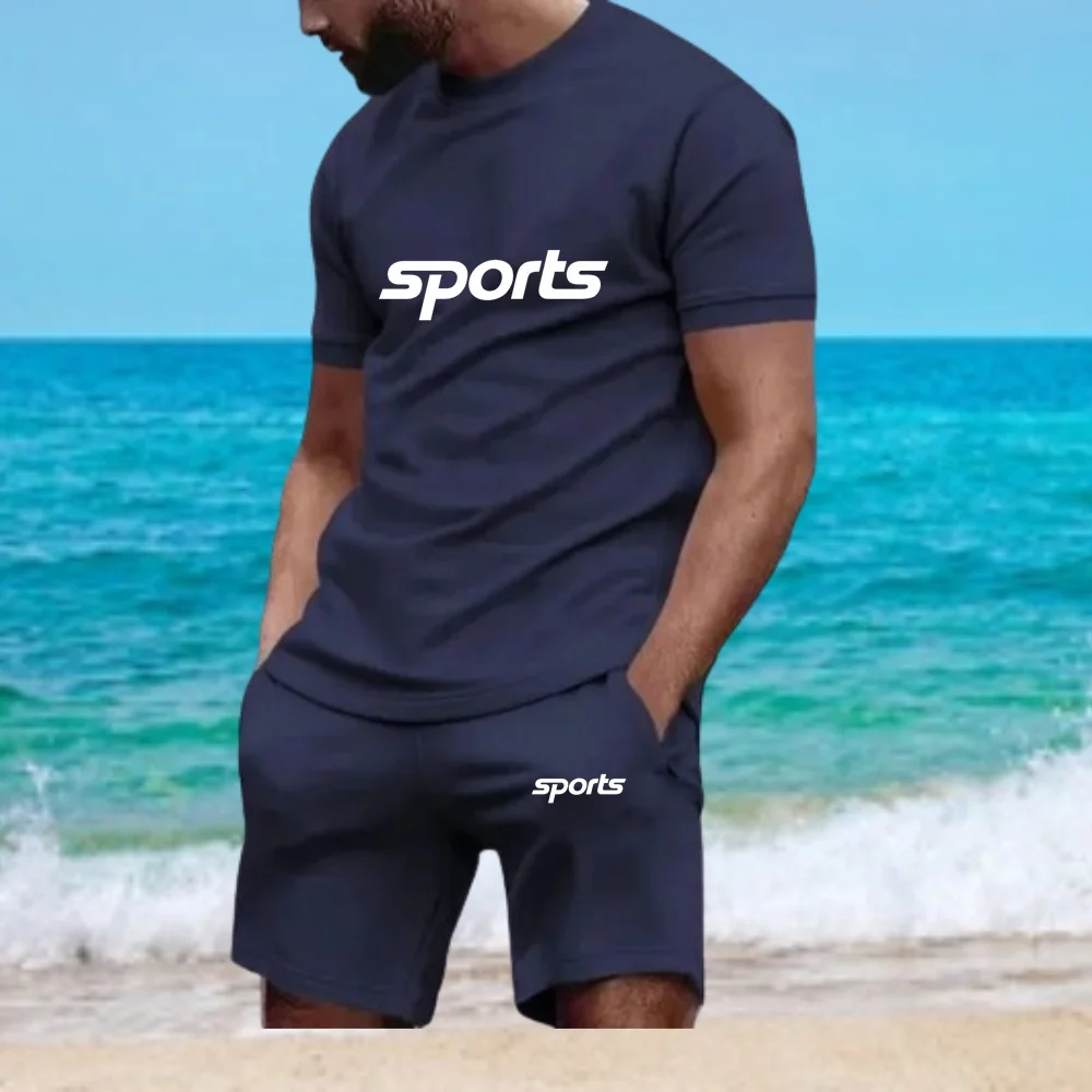

Summer Men Two-Piece Sportswear Round Neck Short Sleeved T-shirt And Pants Set Running And Fitness Sportswear Streetwear Tops