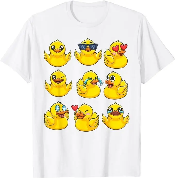 Kawaii Yellow Rubber Ducks Bath Duck Lover 9 Ducklings Funny T-ShirtAnime Pattern Clothing Y2K SummerUnisex T-shirts for Men Wom