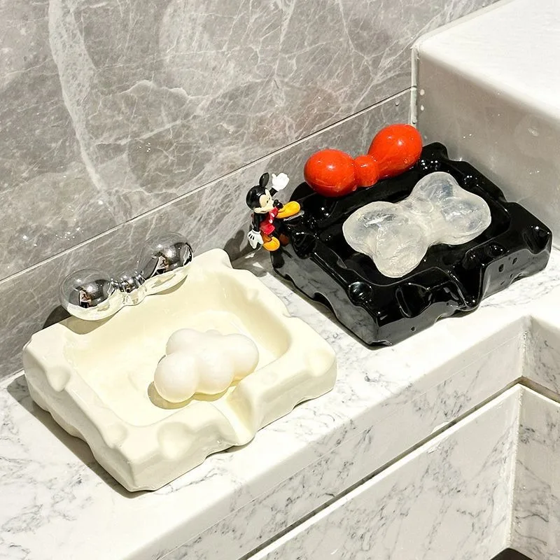 

1pcs Cute Bowknot Soap Dish with Drainage Hole Plastic Soap Holder for Bathroom Countertop Decorative Soap Storage Tray