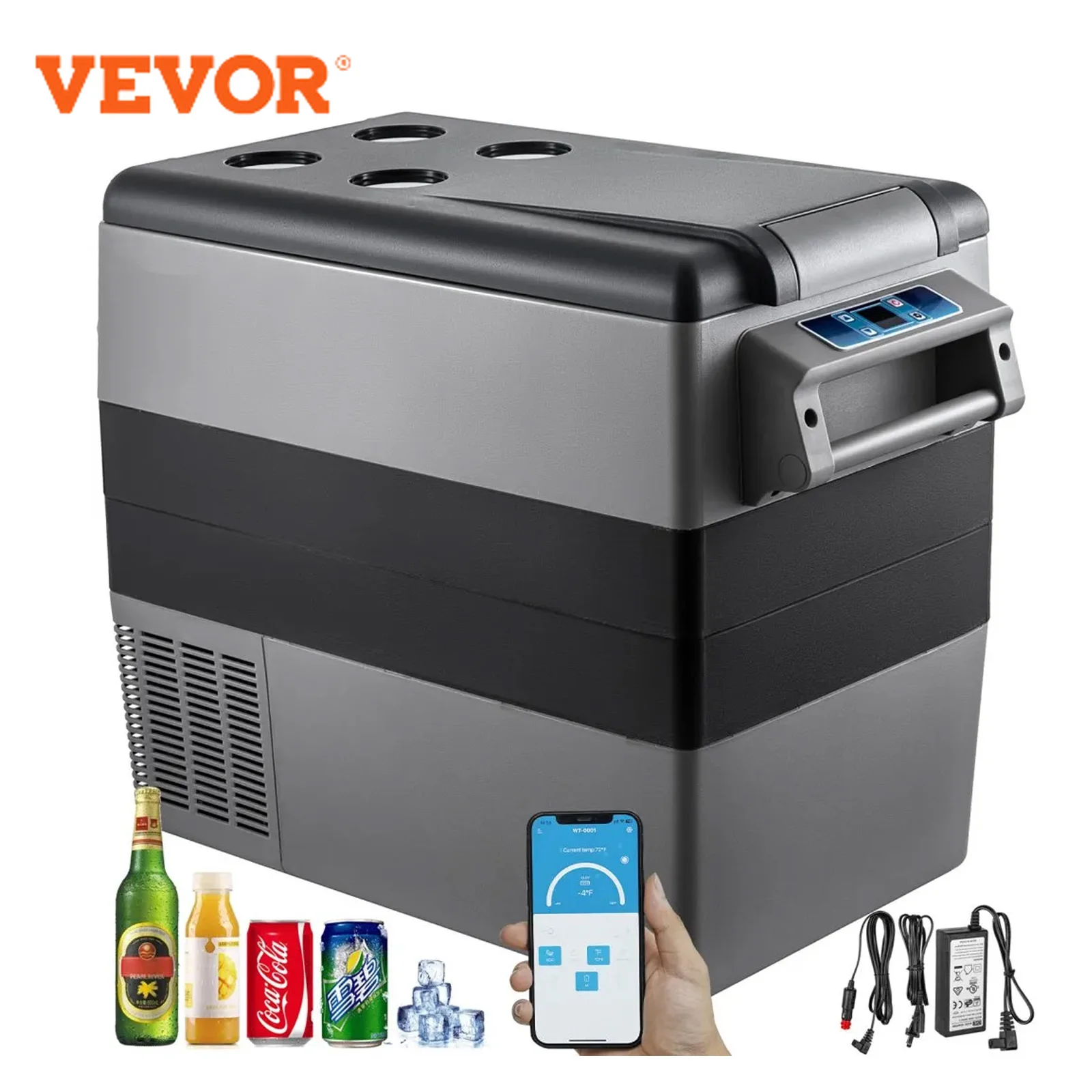 VEVOR Refrigerador Portátil para Auto de 35L, 45L, 55L, Mini Nevera Congeladora con Compresor, 12/24V DC 110-240V, Caja de Hielo para Camping