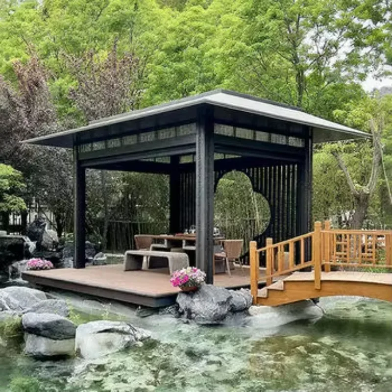 

Luxury Freestanding Chinese Gazebo Waterproof Outdoor Aluminum Pavilion Garden Patio Canopy Asian Style Yard Shelter