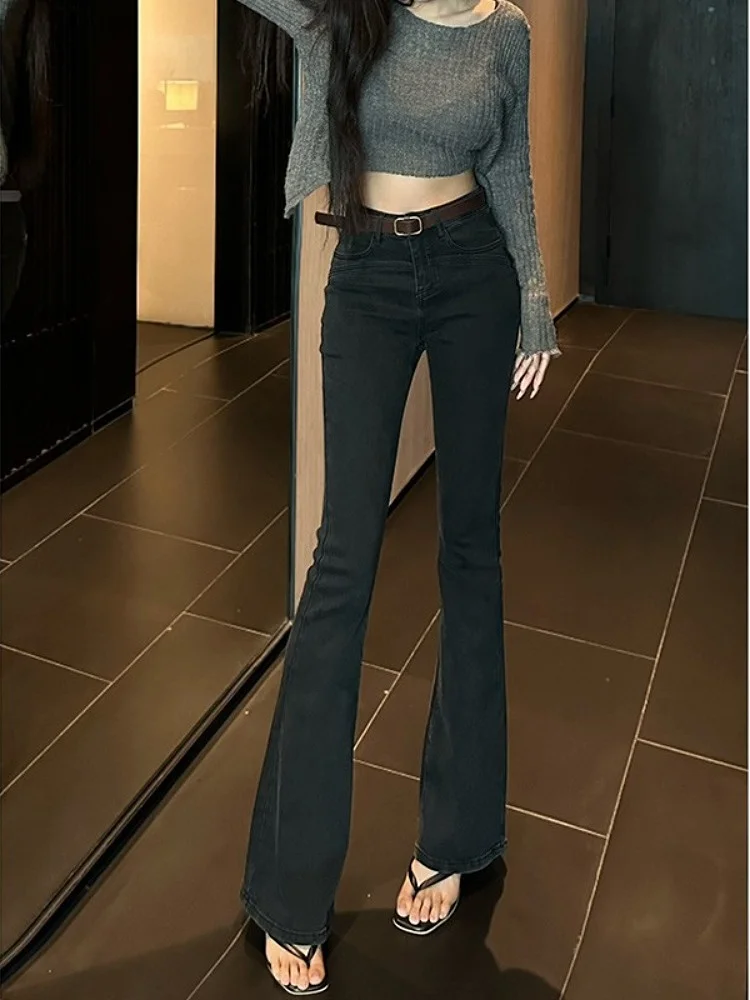 High Waist Bell Bot Jeans Women's Slim Fit ort plus Size Leg Lengthening Micro Flared Denim Pants Autumn New Sle