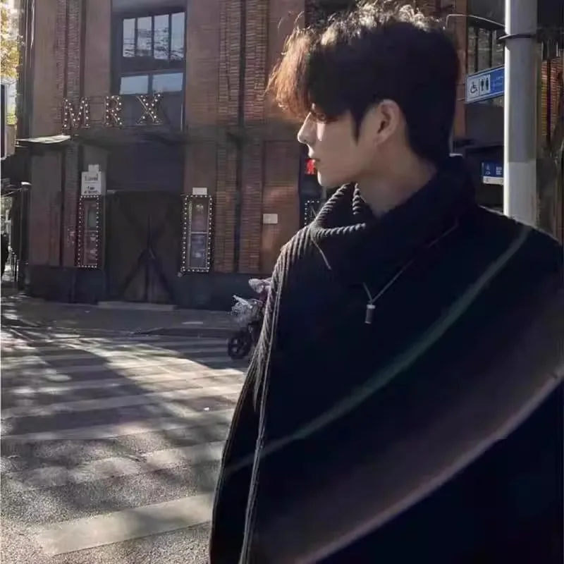 

Loose Fit Men's High Collar Knitwear Bla Large Size 300 Pou Autumn Winter Casual Sle Couple's Outerwear Polyester Fiber