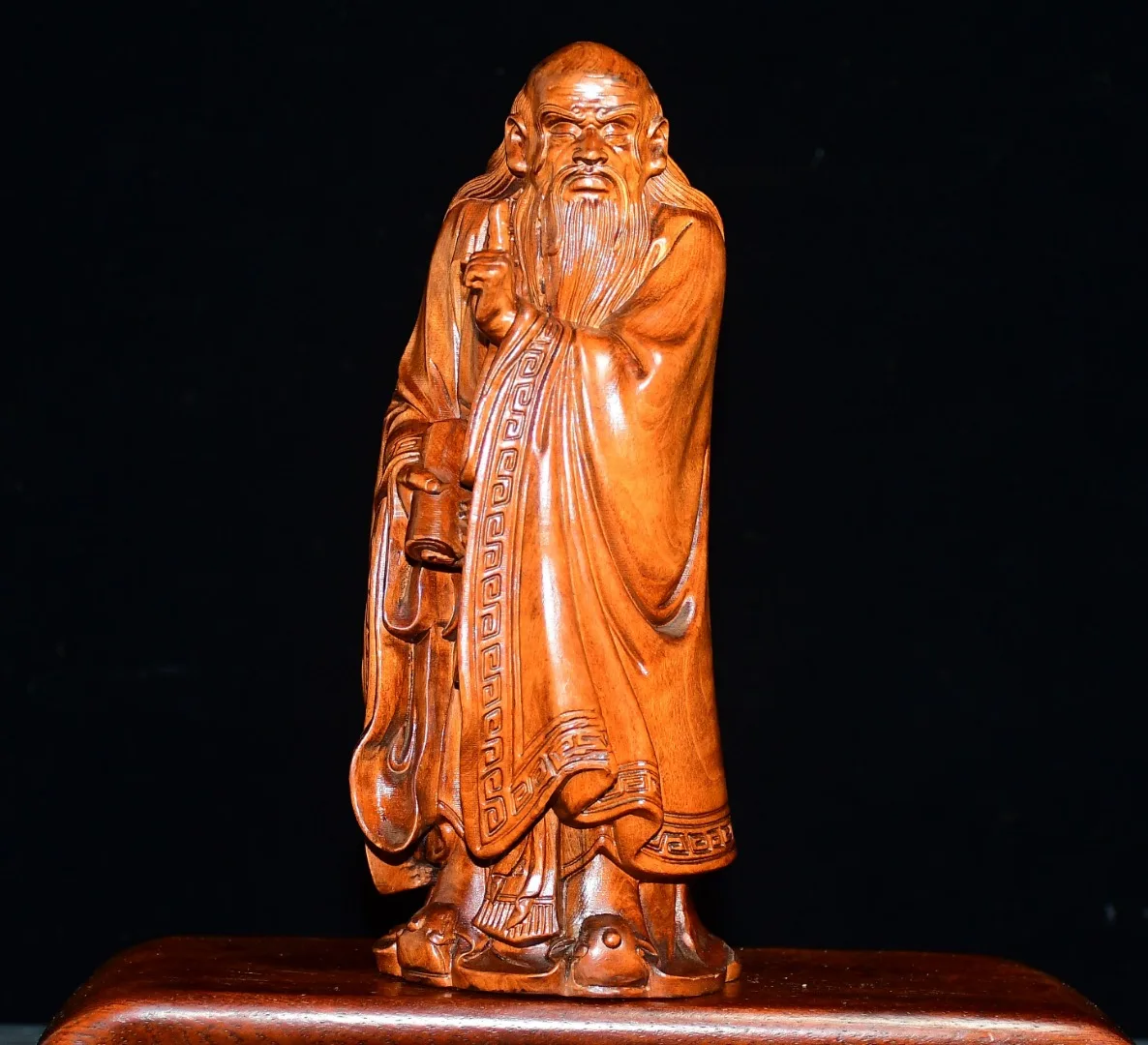 Old Boxwood One finger The founder of Taoism Laozi immortal Standing Buddha Wenfang screen Amass wealth Ornaments
