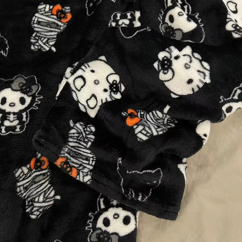 Sanrio Hello Kitty Christmas Skeleton Goth Punk Casual Pants Cute Cartoon Print Calf-Length Pajama Pants Girls Autumn Home Pants