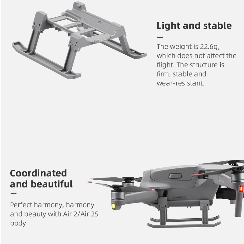 Dji Mavic air 2/2s折りたたみ式キャビン,高さエクステンダー,ロングレッグフットスタンド,クイックリリースジンバルプロテクター