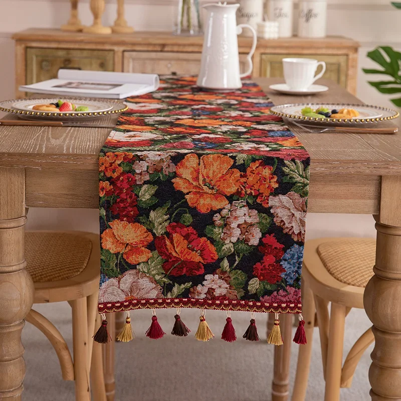 American Retro Jacquard Table Runner Nordic Living Room Home Decoration TV Cabinet Cover Scarf Bed Tail Flag Coffee Table Decor