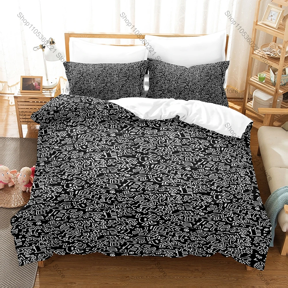 Cool 2026 K-Keith Radiant Baby Dog Duvet Cover Set 1 Quilt Cover + 2 Pillowcases Bold Line Graffiti Bed Linen