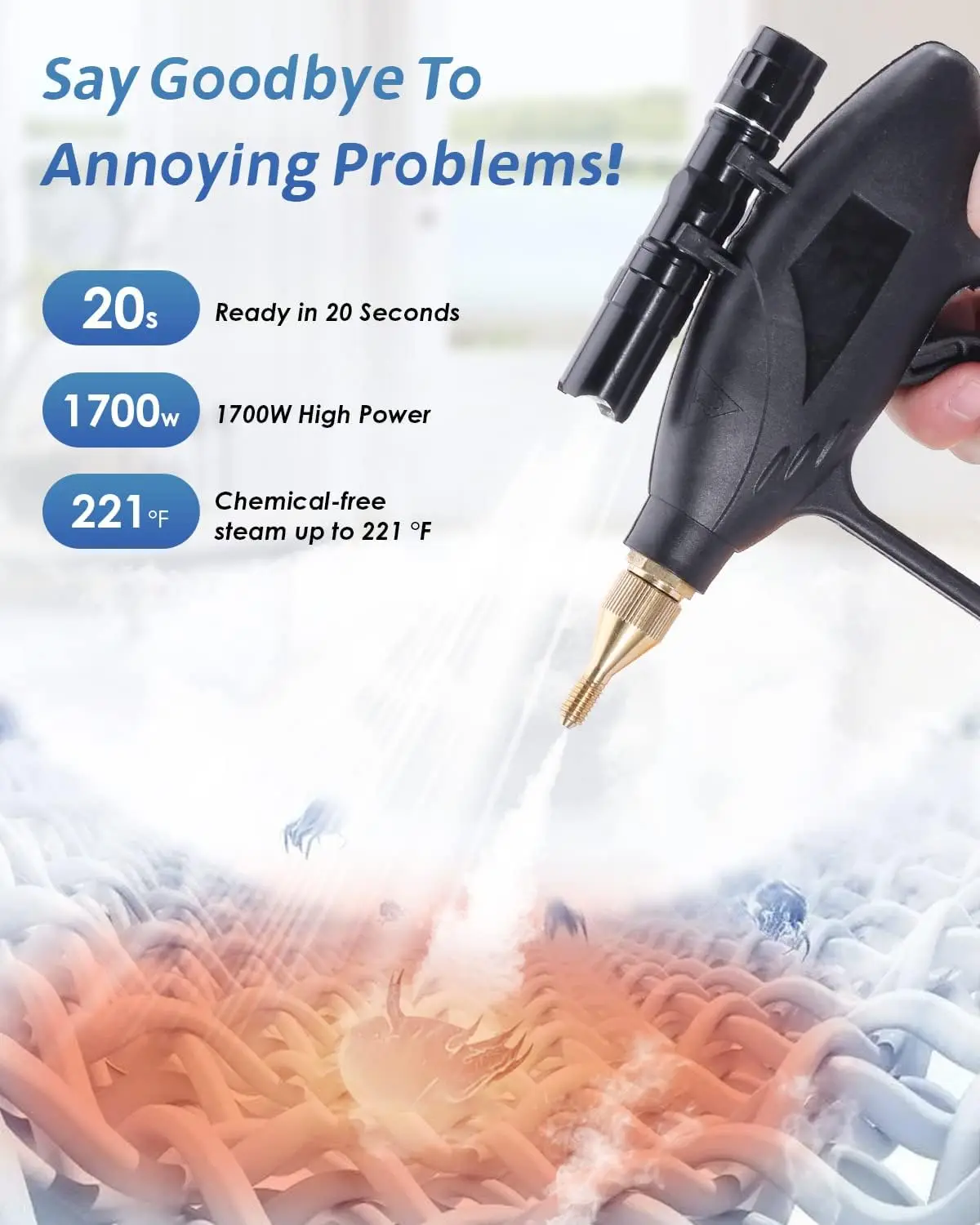 Steam Cleaner - 1700W Handheld Steamer for Cleaning Grout Tile, Hand Held Portable Steam Pressure Washer for Car Auto 110V