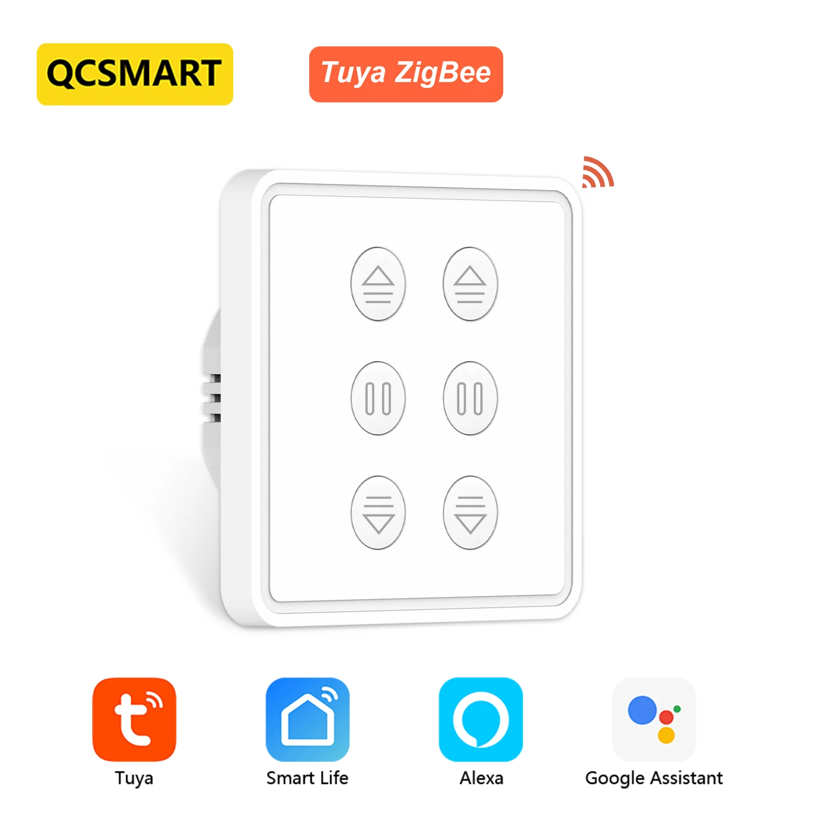 

QCSMART Tuya Smart EU ZigBee Double Curtain Switch App Control Blinds Roller Shutter Percentage Timer Google Assistant Alexa