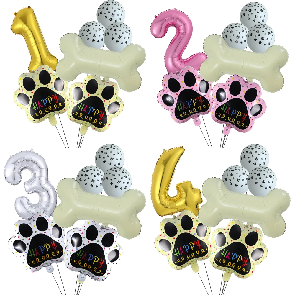 1set Pets Dog Paw Bone Foil Balloons Let's Pawty Balloon Party Supplies Paws Print Latex Balloons Dog Birthday Party Decorations