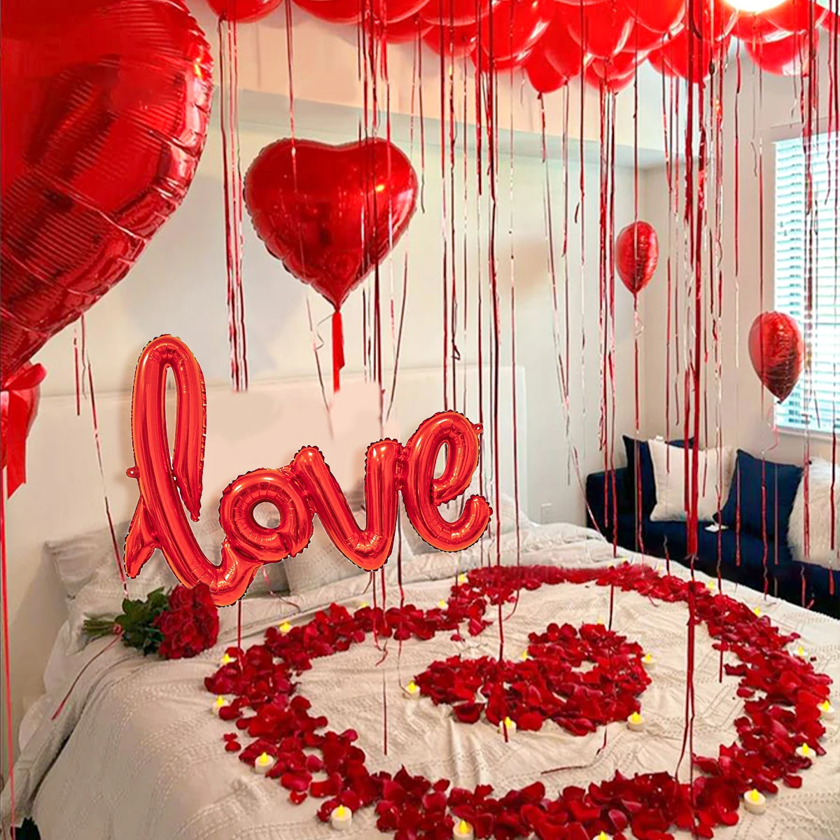Rotes Liebesbrief-Ballon-Set 18 Zoll Herzförmiger Ballon mit Simulationsblütenblättern Valentinstag Hochzeitsfeier Dekoration – Detail 6