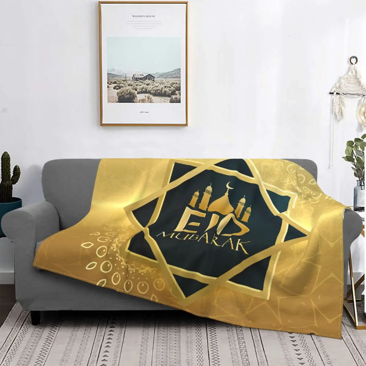 Eid Mubarak Blanket Soft Fleece Autumn Warm Flannel Ramadan Kareem Muslim Throw Blankets for Sofa Travel Bedding Quilt